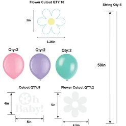 Little Daisy Baby Shower Latex Balloons, 12in, 6ct, with Balloon Tails