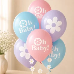 Little Daisy Baby Shower Latex Balloons, 12in, 6ct, with Balloon Tails