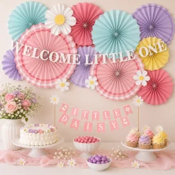 Little Daisy Welcome Little One Baby Shower Paper Fan Room Decorating Kit, 14pc