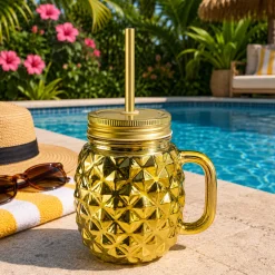 Luau Luxe Gold Pineapple Mason Jar