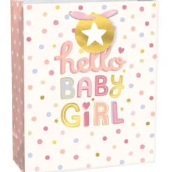 Medium Hello Baby Girl Paper Gift Bag, 10.5in x 13in
