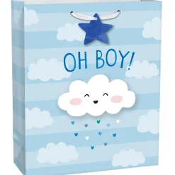 Medium Oh Boy! Baby Shower Paper Gift Bag, 10.5in x 13in