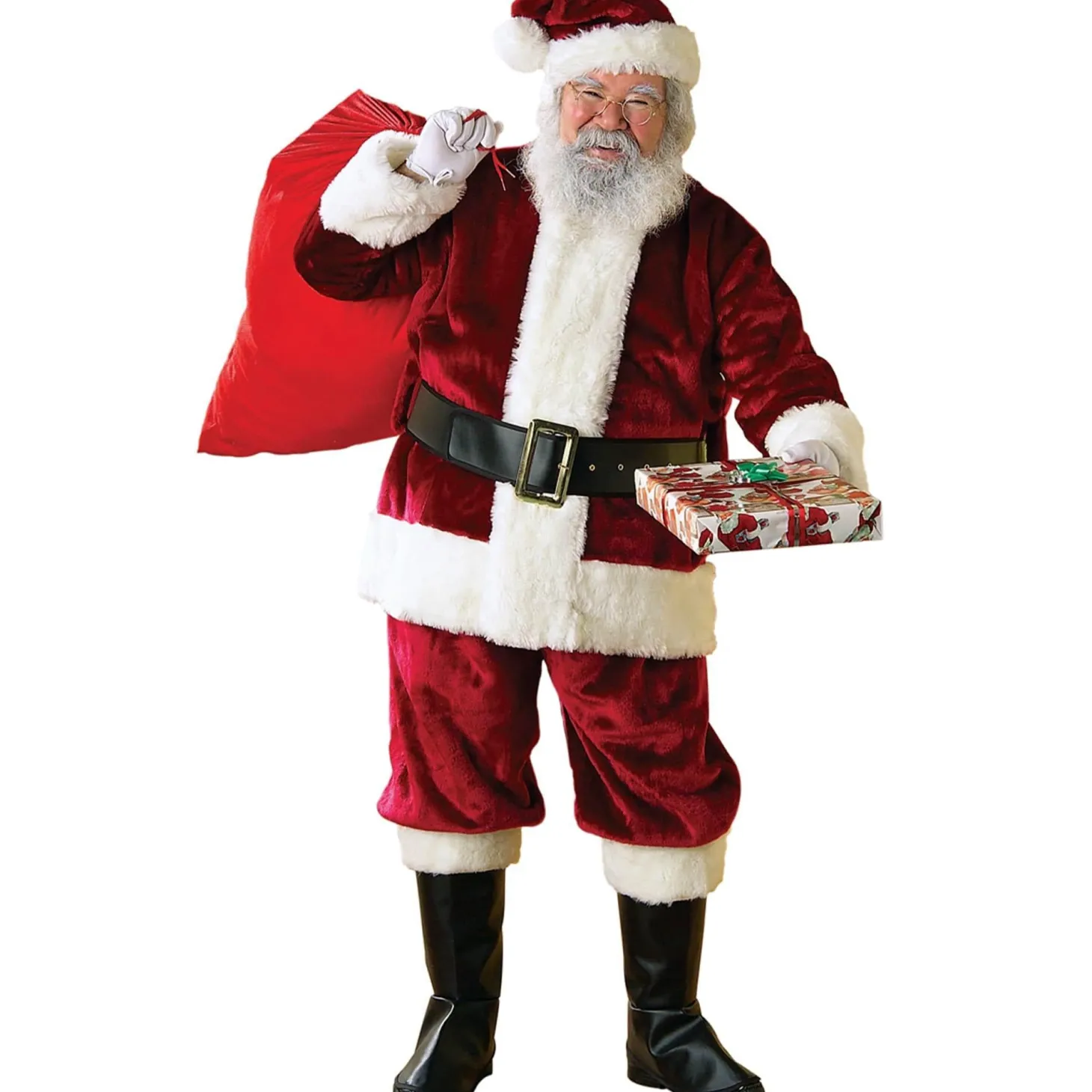 Men's Crimson Mega Plush Santa Costume - Deluxe
