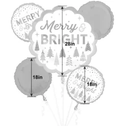Merry & Bright Christmas Foil Balloon Bouquet, 5pc