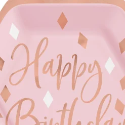 Metallic Blush Birthday Hexagon Dessert Plates, 7in, 8ct