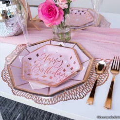 Metallic Blush Birthday Hexagon Dessert Plates, 7in, 8ct