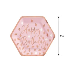 Metallic Blush Birthday Hexagon Dessert Plates, 7in, 8ct