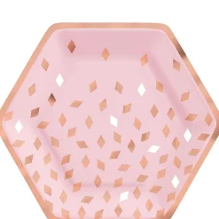 Metallic Blush Birthday Hexagon Lunch Plates, 9in, 8ct