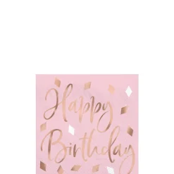 Metallic Blush Birthday Napkins, 5in, 16ct, Assorted Options