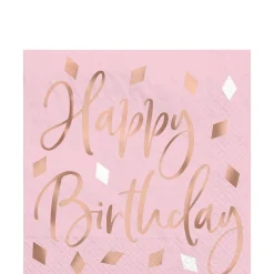 Metallic Blush Birthday Napkins, 5in, 16ct, Assorted Options