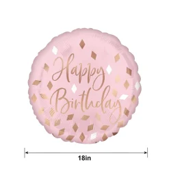 Metallic Blush Happy Birthday Foil Balloon, 18in