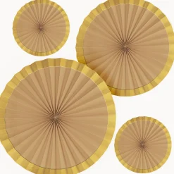 Metallic Border White Paper Fan Decoration Set, 4pc, Assorted Colors