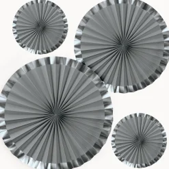 Metallic Border White Paper Fan Decoration Set, 4pc, Assorted Colors