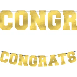 Metallic Gold Congrats Cardstock & Ribbon Letter Banner, 12ft