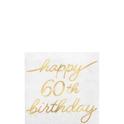 Metallic Golden Age Happy Birthday Paper Beverage Napkin, 5in, 16ct, Ages