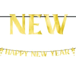 Metallic Gold Happy New Year Stars Cardstock Letter Banner, 12ft