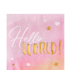 Metallic Gold & Pink Hello World Lunch Napkins 16ct