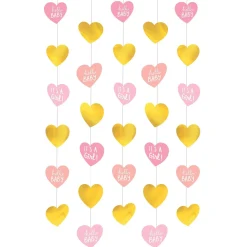 Metallic Gold & Pink It's a Girl String Decorations 6ct