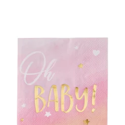 Metallic Gold & Pink Oh Baby Beverage Napkins 16ct