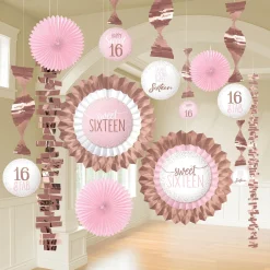 Metallic Gold & Pink Sweet 16 Decorating Kit 13pc