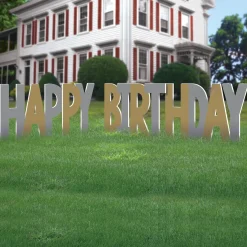 Metallic Gold & Silver Happy Birthday Yard Sign Kit, 4pc