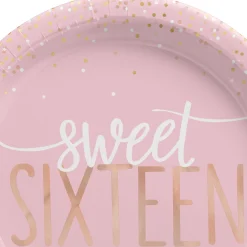 Metallic Rose Gold & Pink Sweet 16 Dessert Plates 8ct