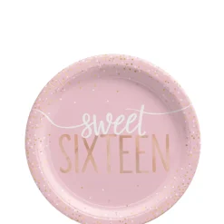 Metallic Rose Gold & Pink Sweet 16 Dessert Plates 8ct
