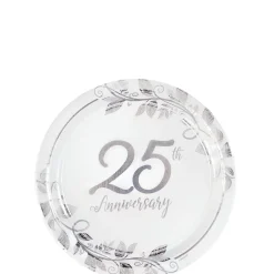 Metallic Silver 25th Anniversary Paper Dessert Plates, 7in, 8ct