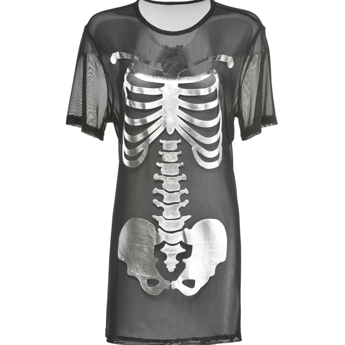 Metallic Skeleton Mesh T-shirt Dress for Adults