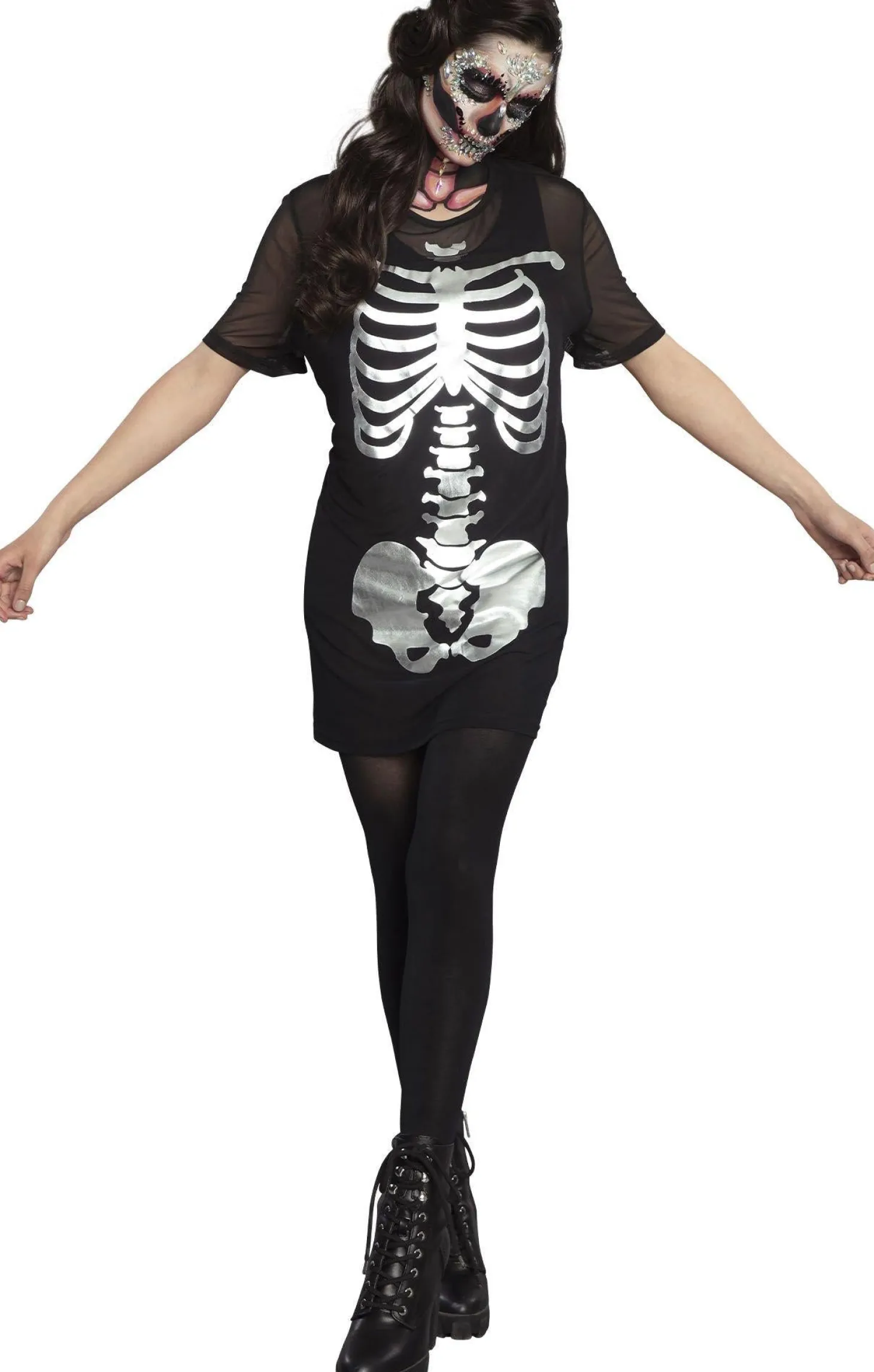 Metallic Skeleton Mesh T-shirt Dress for Adults