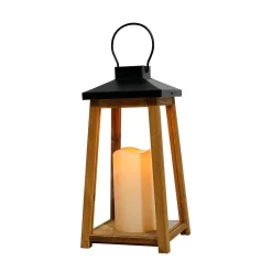 Metal & Wood Lantern with Flickering LED Candle, 6in x 14in