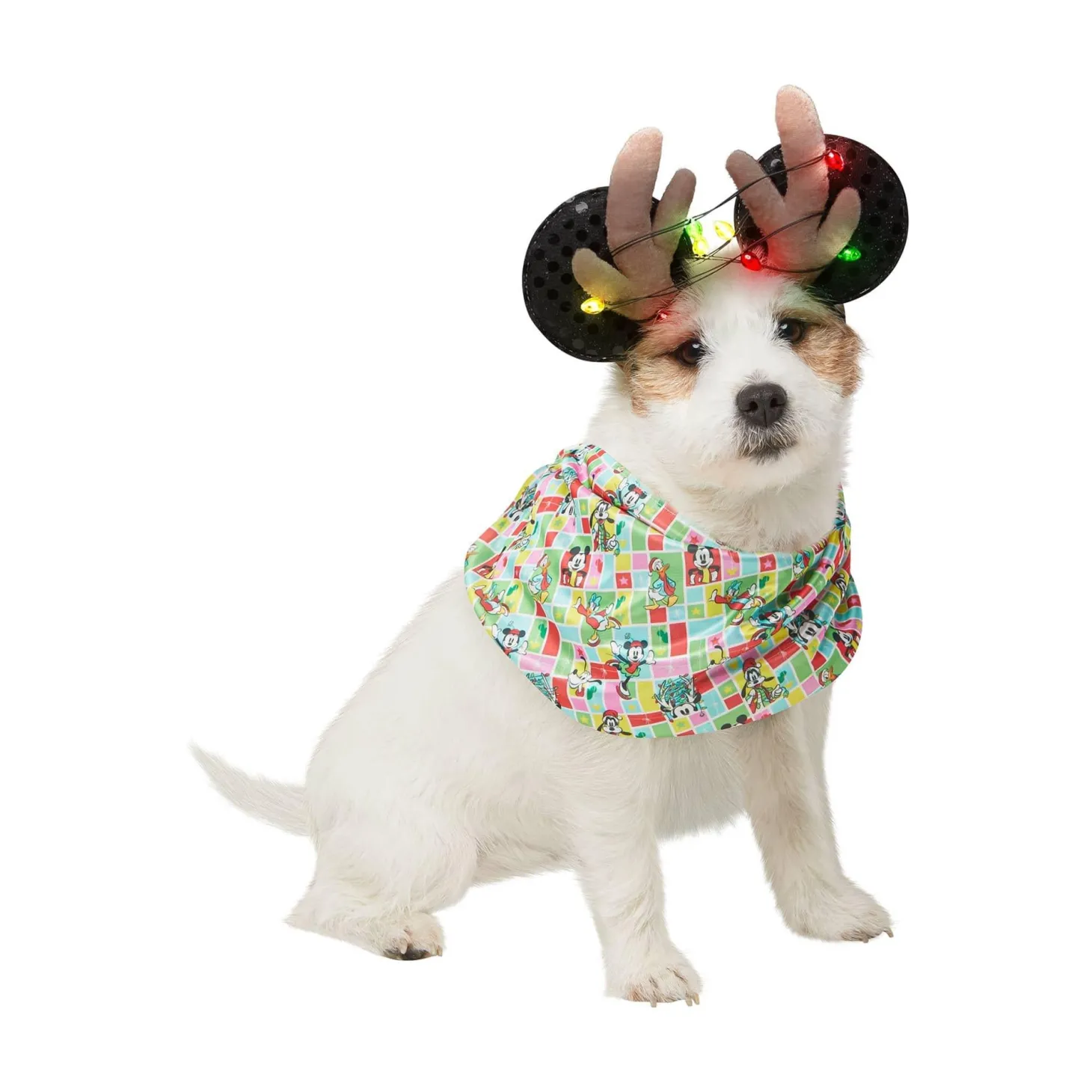 Mickey Mouse Light Up Holiday Reindeer Pet Headpiece and Bandana