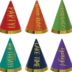 Mini Gold & Rainbow Birthday Celebration Party Hats 12ct