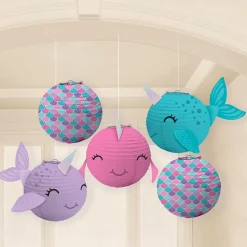 Mini Shimmering Mermaids Narwhal Paper Lanterns, 5in, 5ct