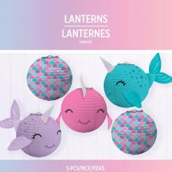 Mini Shimmering Mermaids Narwhal Paper Lanterns, 5in, 5ct