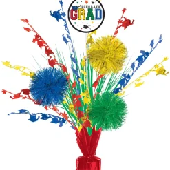 Multicolor Congrats Grad Tinsel Burst Spray Centerpiece, 18in