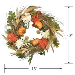 Natural Grass Fall Wreath with Foam Pumpkins & Mums, 18in
