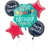 Navy Confetti Happy Birthday Foil Balloon Bouquet, 5pc