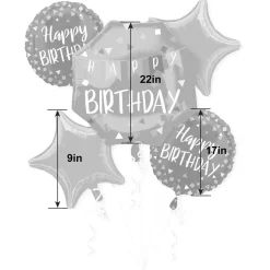 Navy Confetti Happy Birthday Foil Balloon Bouquet, 5pc