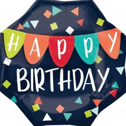 Navy Confetti Happy Birthday Foil Balloon with Banner, 22in