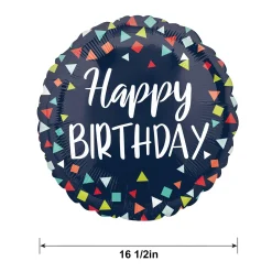 Navy Confetti Happy Birthday Foil Balloon, 16in