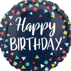 Navy Confetti Happy Birthday Foil Balloon, 16in
