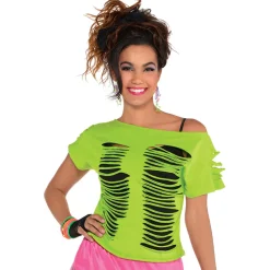 Neon Green 80s Ripped T-Shirt for Adults