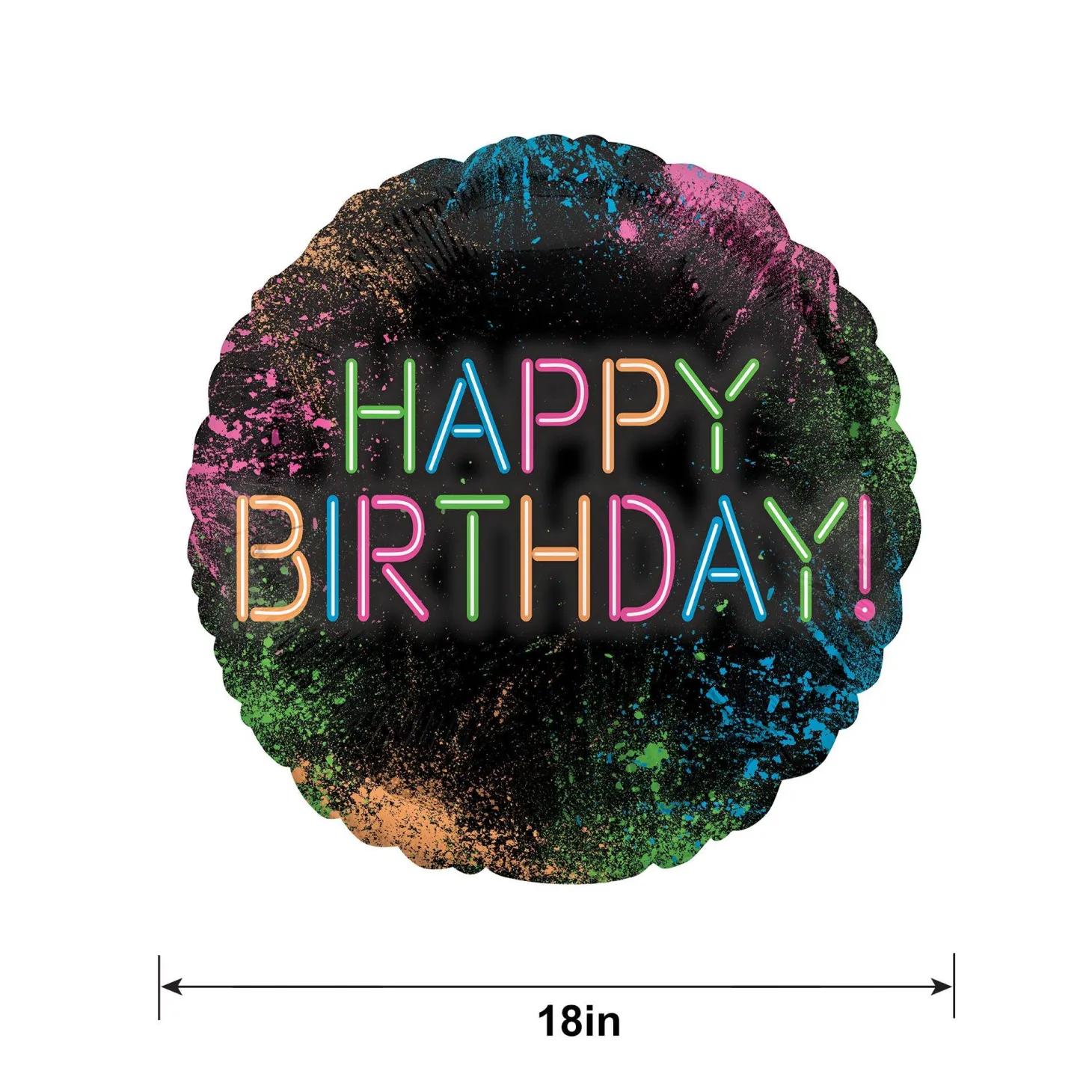 Neon Happy Birthday Foil Balloon, 18in - Let's Glow Crazy