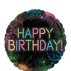 Neon Happy Birthday Foil Balloon, 18in - Let's Glow Crazy