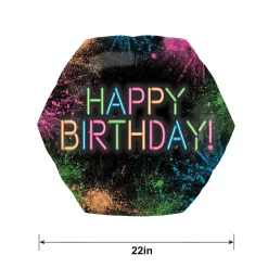 Neon Happy Birthday Hexagonal Foil Balloon, 28in - Let's Glow Crazy