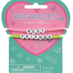 Neon Pink & Yellow Best Friends Beaded Bracelet Set, 2pc