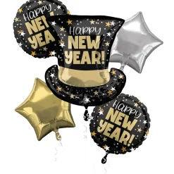 NYE Top Hat Foil Balloon Bouquet, 5pc