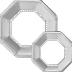 Octoganal Premium Paper Dinner (10.25in) & Dessert (7.5in) Plates with Color Border, 20ct, Assorted Colors
