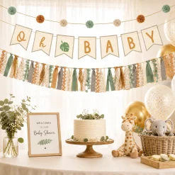 Oh Baby Soft Jungle Baby Shower Fabric Banner Set, 3pc, 5.3ft